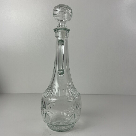 Vintage Liquor Decanter w Handle and Stopper Tall Glass Starburst - Picture 4 of 5